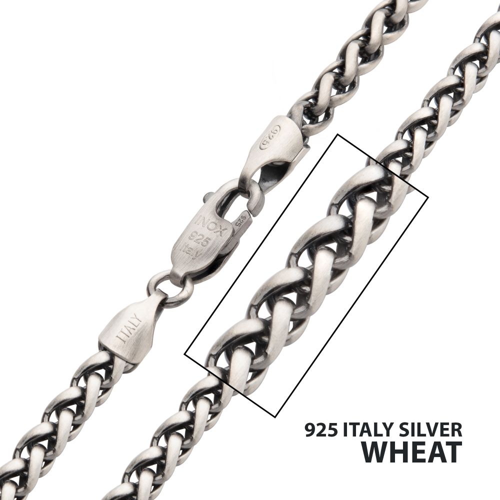 INOX Jewelry 4mm 925 Italy Silver Black Rhodium Plated Brushed
