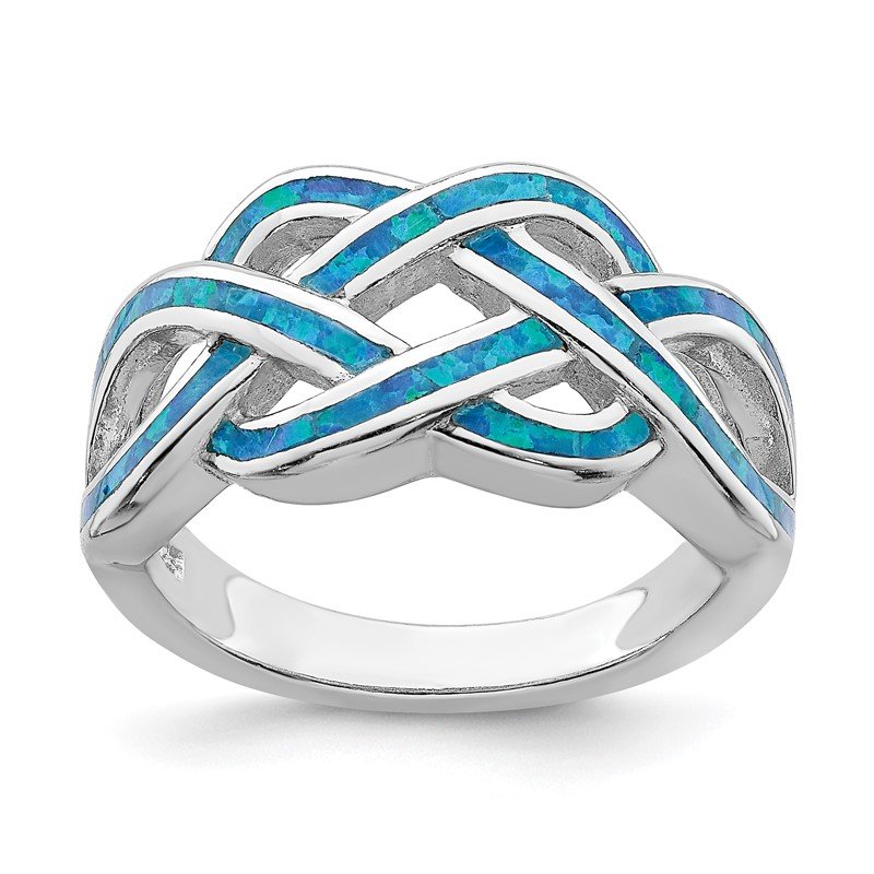 Sterling Silver Blue Inlay Created Opal Celtic Knot Ring Sterling Silver Blue Inlay Created Opal Celtic Knot Ring
