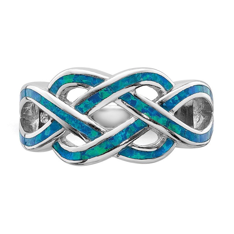 Sterling Silver Blue Inlay Created Opal Celtic Knot Ring Sterling Silver Blue Inlay Created Opal Celtic Knot Ring