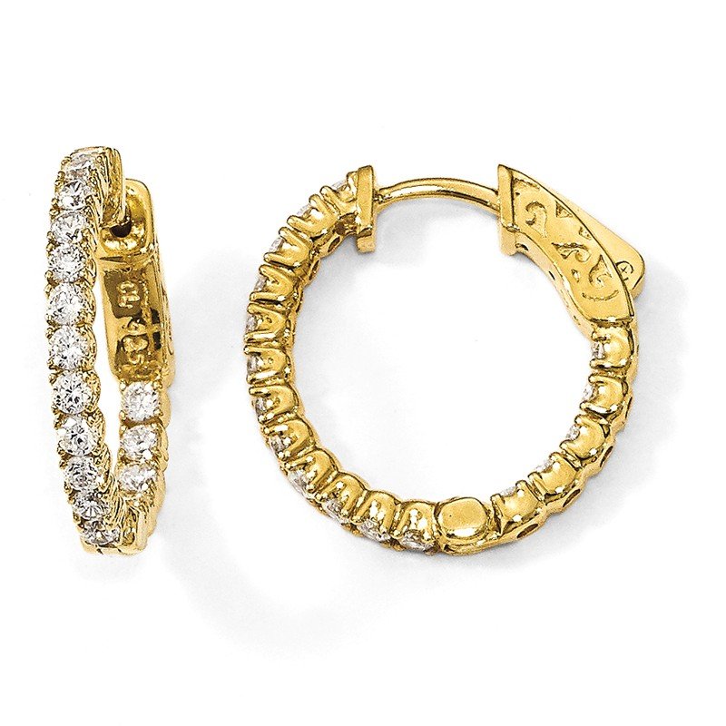 Sterling Silver Gold Plated Inside and Out CZ Round Hoop Earrings Sterling Silver Gold Plated Inside and Out CZ Round Hoop Earrings