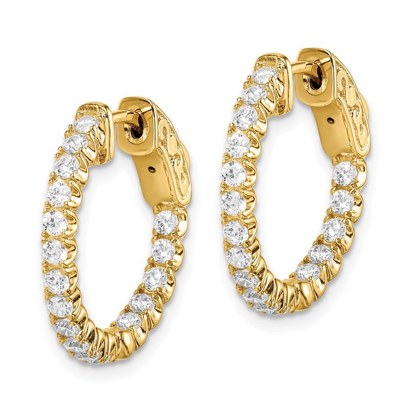 Sterling Silver Gold Plated Inside and Out CZ Round Hoop Earrings Sterling Silver Gold Plated Inside and Out CZ Round Hoop Earrings