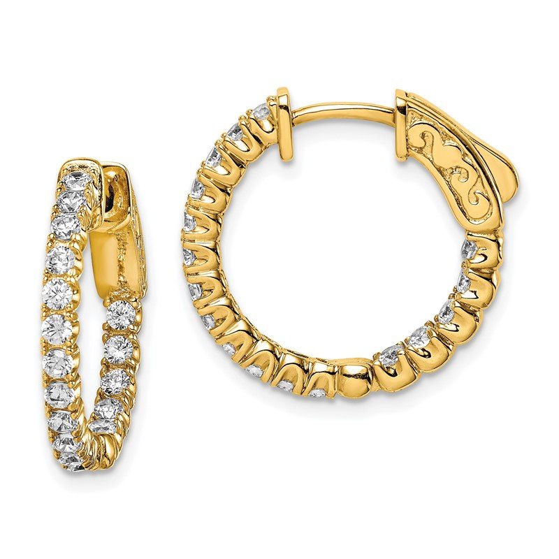 Sterling Silver Gold Plated Inside and Out CZ Round Hoop Earrings Sterling Silver Gold Plated Inside and Out CZ Round Hoop Earrings