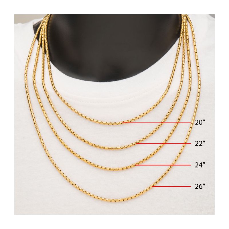 INOX Jewelry 3mm 18Kt Gold IP Boston Link Chain Necklace NSTC1903G