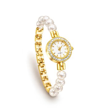Goldtone Vintage Pearl Link Bracelet Watch S618-SW1463GT