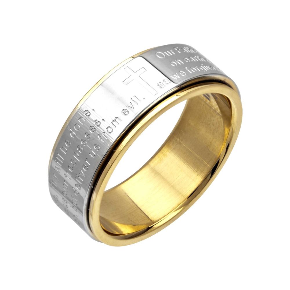 INOX Jewelry Gold IP Center Lord's Prayer Spinner Ring FR6972