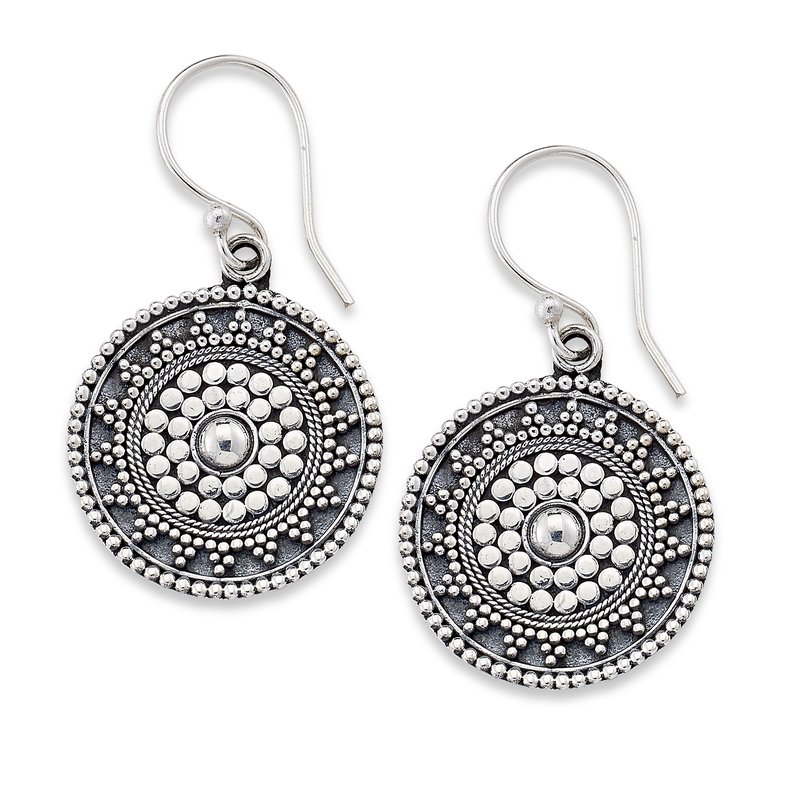 Samuel B STERLING SILVER FILIGREE DESIGN ROUND DROP EARRINGS