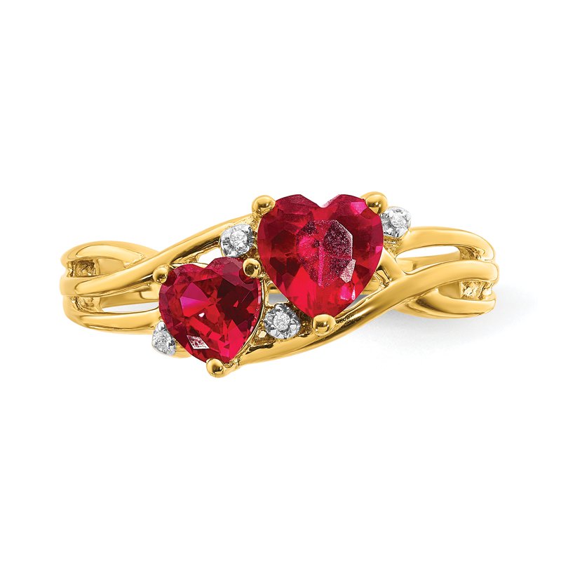 14k Yellow Gold Lab Created Ruby And Diamond Double Heart Ring 14k Yellow Gold Lab Created Ruby And Diamond Double Heart Ring
