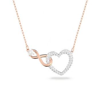 Swarovski Infinity necklace, Infinity and heart, White, Mixed