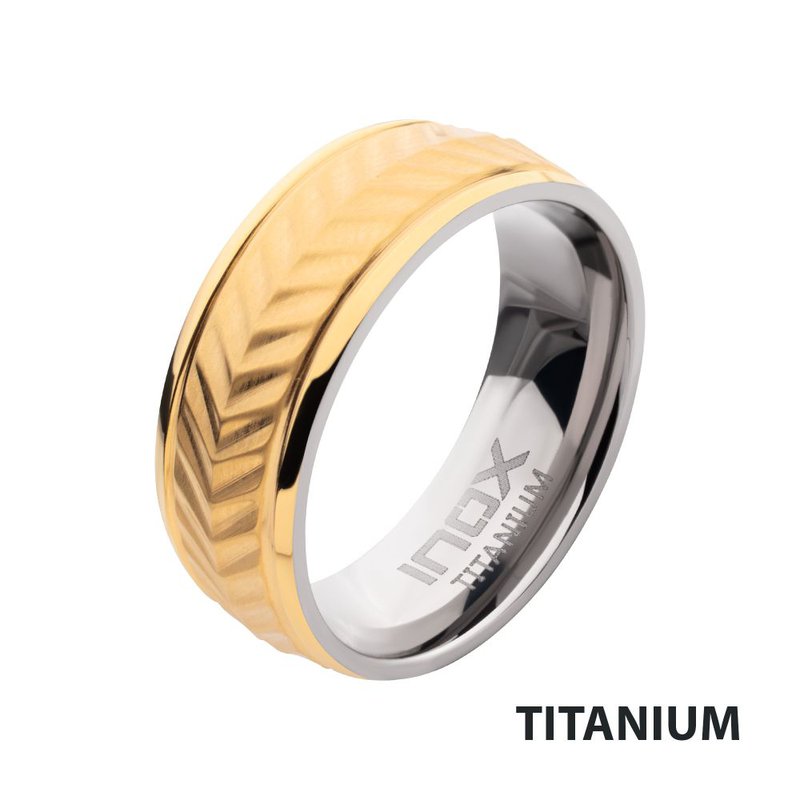 INOX Jewelry Gold IP Titanium Matte Finish Chevron Comfort
