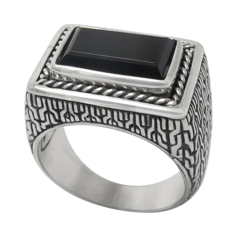 Samuel B STERLING SILVER BAGUETTE ONYX RING 56459R.SLON - KE