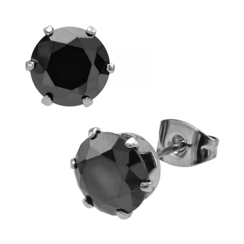INOX Jewelry Prong Set Black CZ Stud Earrings Unisex SSE712K Disinger Jewelers