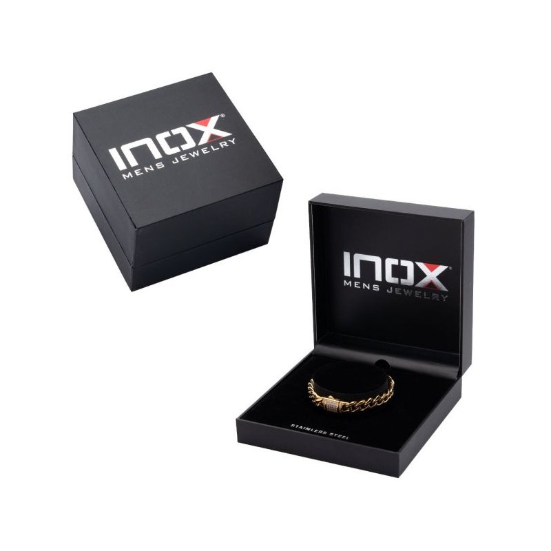 INOX Jewelry 12mm 18Kt Gold IP Miami Cuban Chain Bracelet with CNC