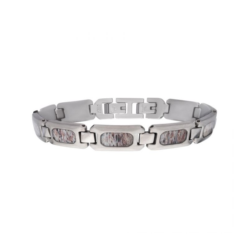INOX Jewelry Matte Finish Stainless Steel Deer Antler Inlay Link