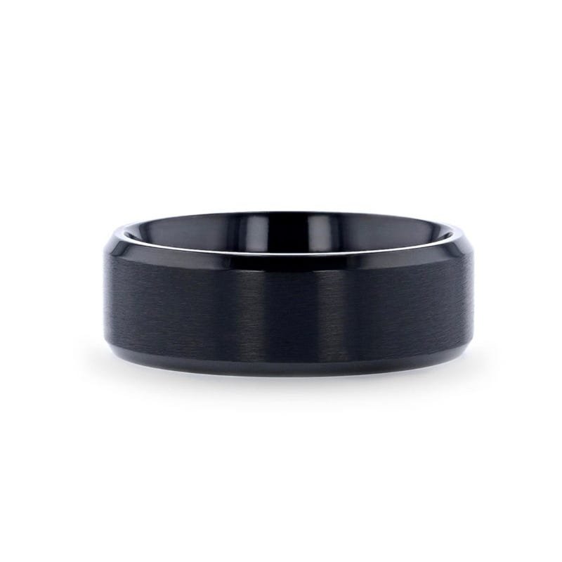 Thorsten ELYSIAN Black Titanium Ring with Polished Beveled Edges and Brush Finished Center - 8mm Thorsten ELYSIAN Black Titanium Ring with Polished Beveled Edges and Brush Finished Center - 8mm