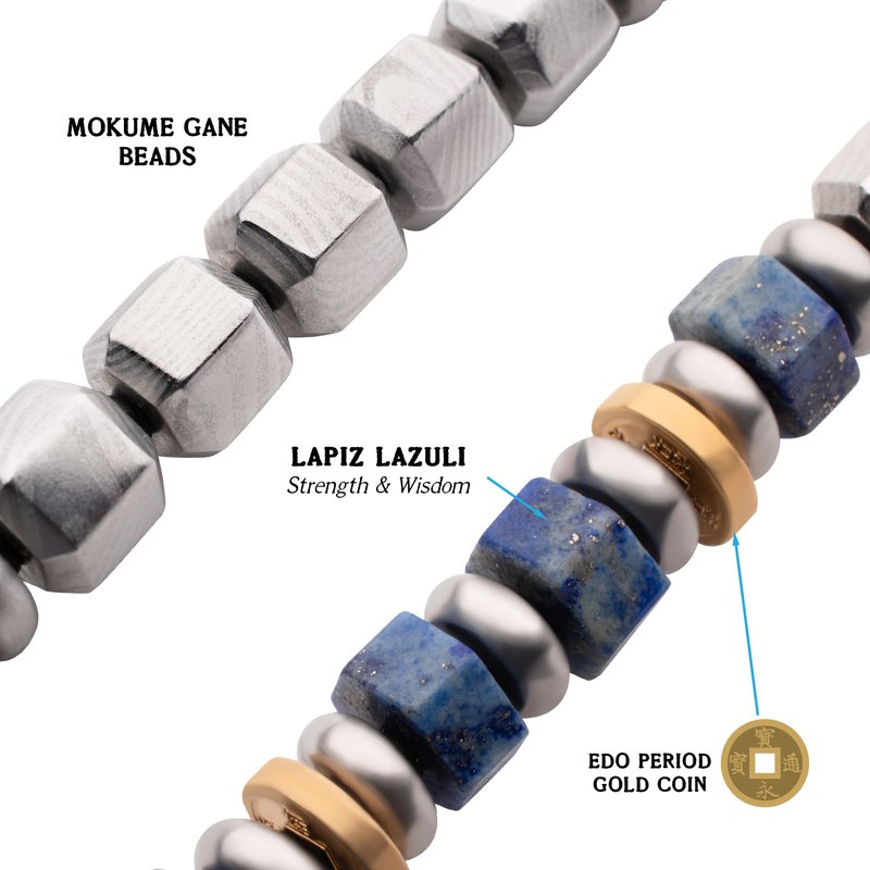 美麗双風瓶 INOX Jewelry 8mm Steel and Lapis Lazuli Beads Bushido