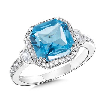 Octagon-Cut Blue Topaz & Diamond Halo Channel-Set Cocktail Ring CGR214W-DBT