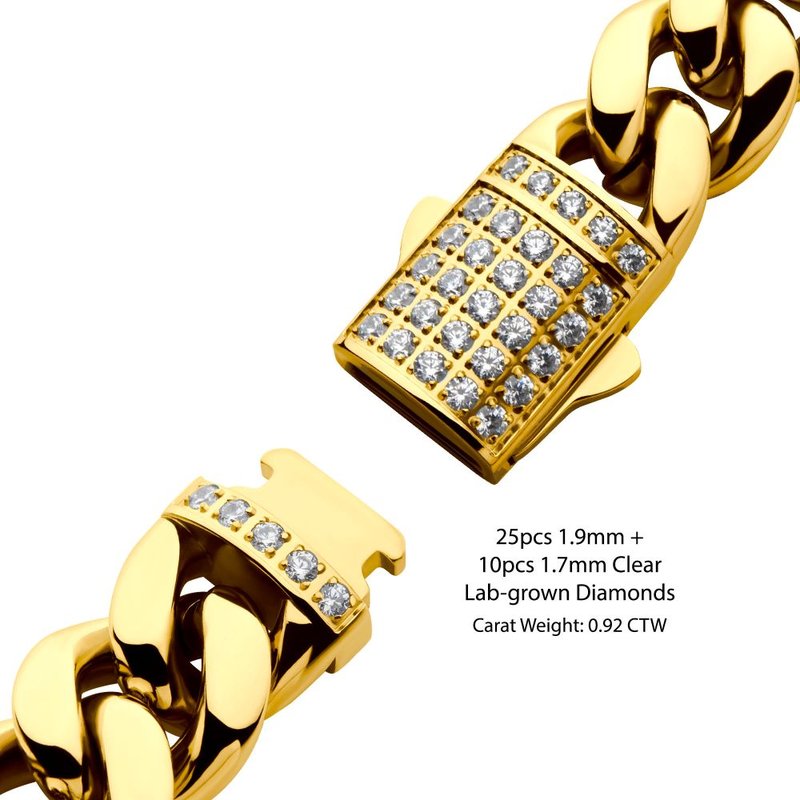 INOX Jewelry 12mm 18Kt Gold IP Miami Cuban Chain Bracelet with CNC