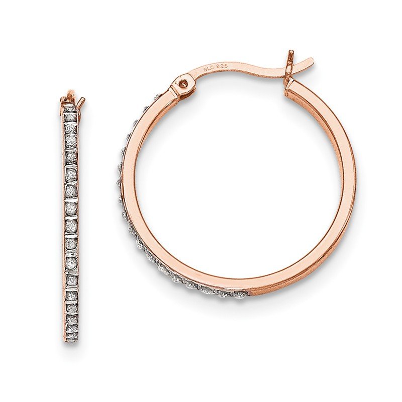 Sterling Silver Rose Gold Plated Diamond Mystique Round Hoop Earrings