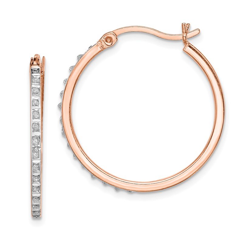 Sterling Silver Rose Gold Plated Diamond Mystique Round Hoop Earrings