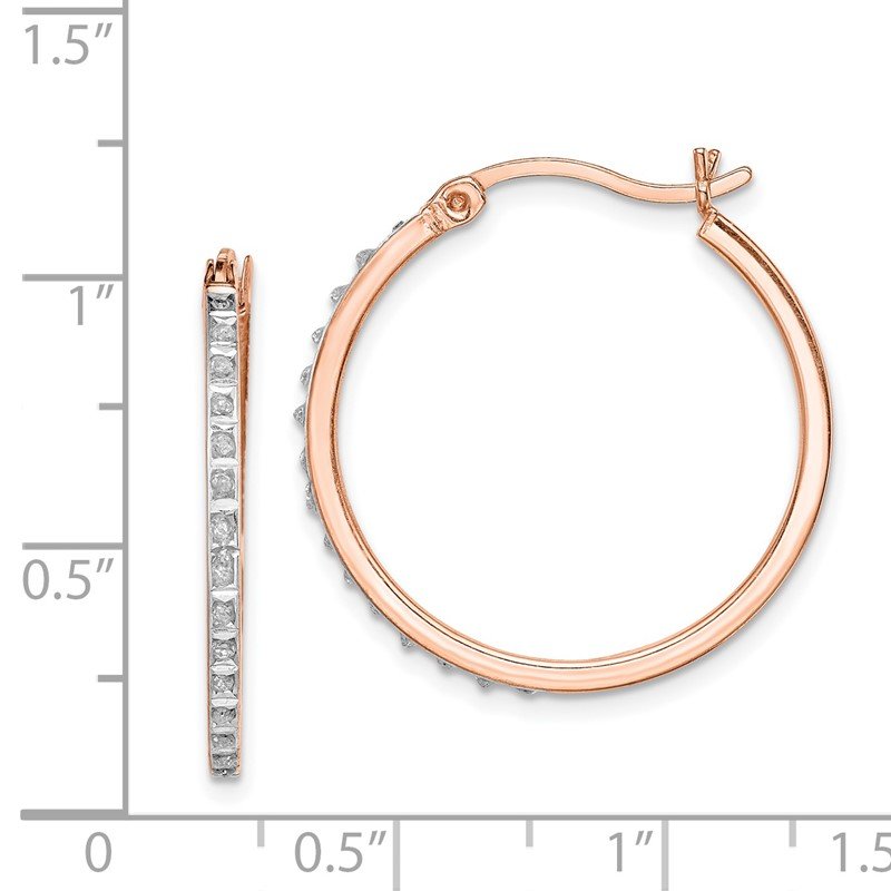 Sterling Silver Rose Gold Plated Diamond Mystique Round Hoop Earrings