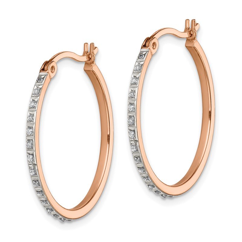 Sterling Silver Rose Gold Plated Diamond Mystique Round Hoop Earrings