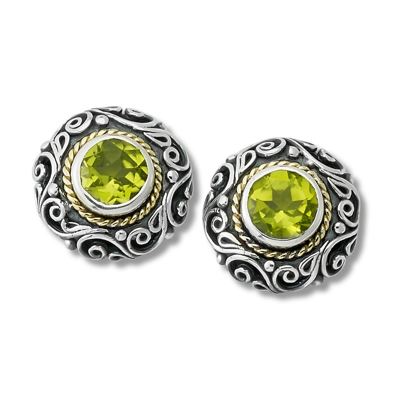 Samuel B STERLING SILVER/18K PERIDOT STUD EARRING