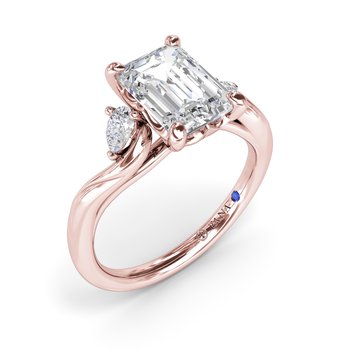 Three-Stone Curved Emerald Cut Engagement Ring S4414