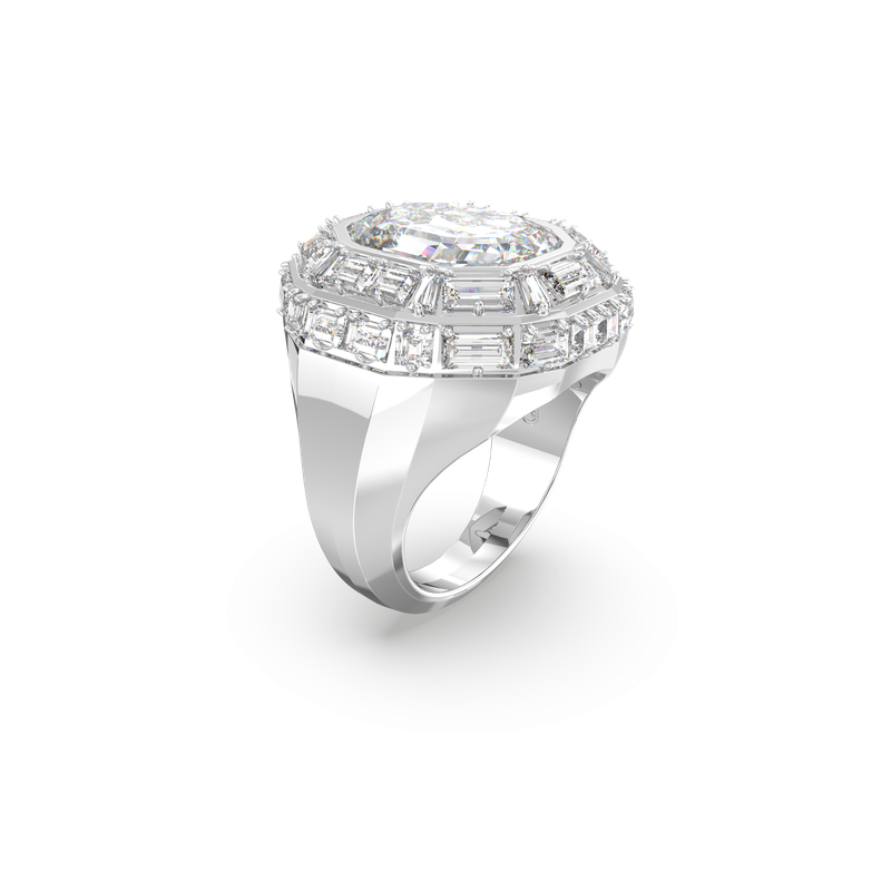 Mesmera cocktail ring, Octagon cut, White, Rhodium plated