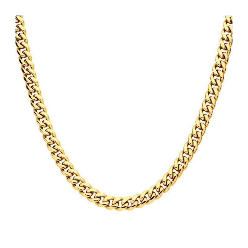 INOX Jewelry 8mm 18Kt Gold IP Miami Cuban Chain Necklace with CNC