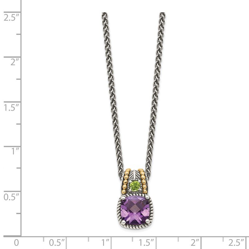 Shey Couture Sterling Silver With 14k Gold Accent 8mm Cushion Peridot Pendant Necklace Shey Couture Sterling Silver With 14k Gold Accent 8mm Cushion Peridot Pendant Necklace