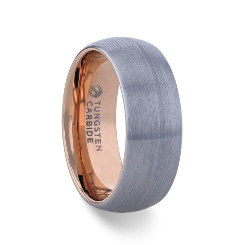 Thorsten CAMERON Domed Brushed Finish Tungsten Carbide Men's Wedding Band With Rose Gold Ion Plating Interior - 8mm Thorsten CAMERON Domed Brushed Finish Tungsten Carbide Men's Wedding Band With Rose Gold Ion Plating Interior - 8mm