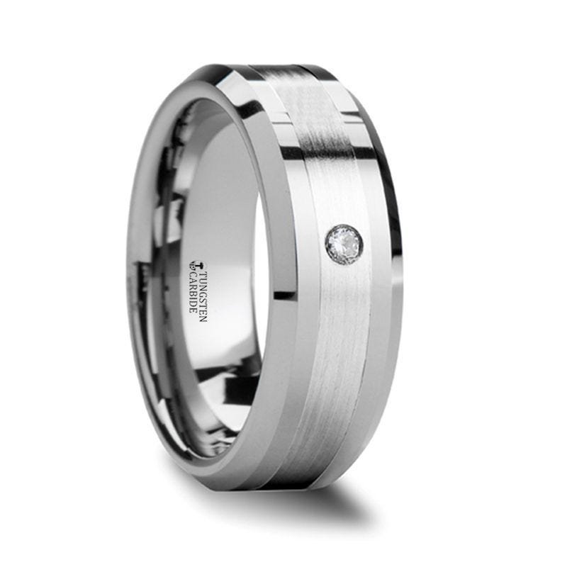 Thorsten GAUTIER Beveled Tungsten Carbide Ring w/ Palladium Inlaid & Diamond - 8mm Thorsten GAUTIER Beveled Tungsten Carbide Ring w/ Palladium Inlaid & Diamond - 8mm