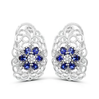 Sterling SIlver Created Blue Sapphire and Diamond Earring E12044CS6S