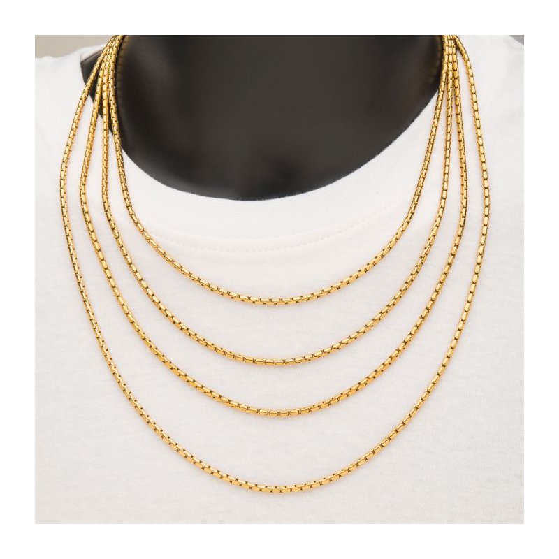INOX Jewelry 3mm 18Kt Gold IP Boston Link Chain Necklace NSTC1903G