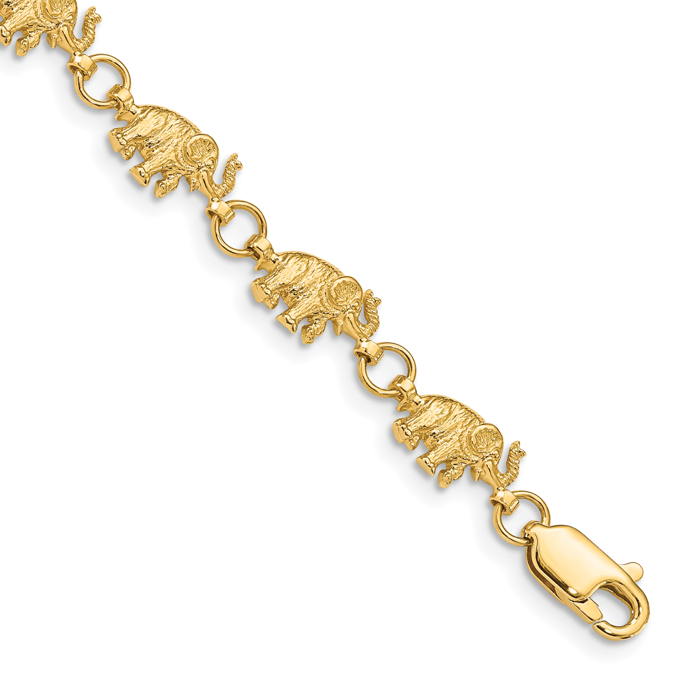 Quality Gold 14k Polished and Textured Elephant 7 inch Bracelet