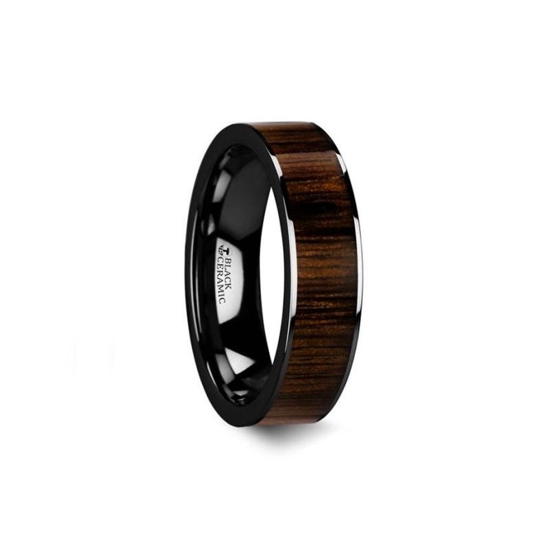 Thorsten KENDO Black Ceramic Polished Finish Ring with Black Walnut Wood Inlay - 6mm - 10mm Thorsten KENDO Black Ceramic Polished Finish Ring with Black Walnut Wood Inlay - 6mm - 10mm
