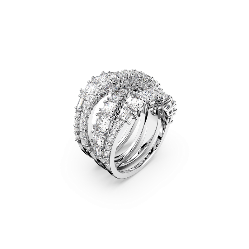 Swarovski Hyperbola ring, Mixed cuts, White, Rhodium plated Swarovski Hyperbola ring, Mixed cuts, White, Rhodium plated