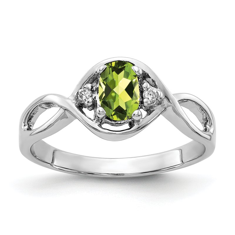 14k White Gold 6x4mm Oval Peridot AA Diamond Ring 14k White Gold 6x4mm Oval Peridot AA Diamond Ring