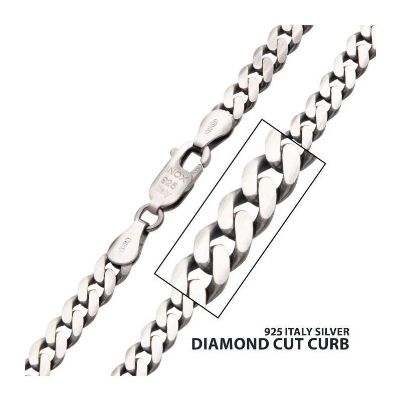 INOX Jewelry 925 Italy Silver Black Rhodium Plated Brushed