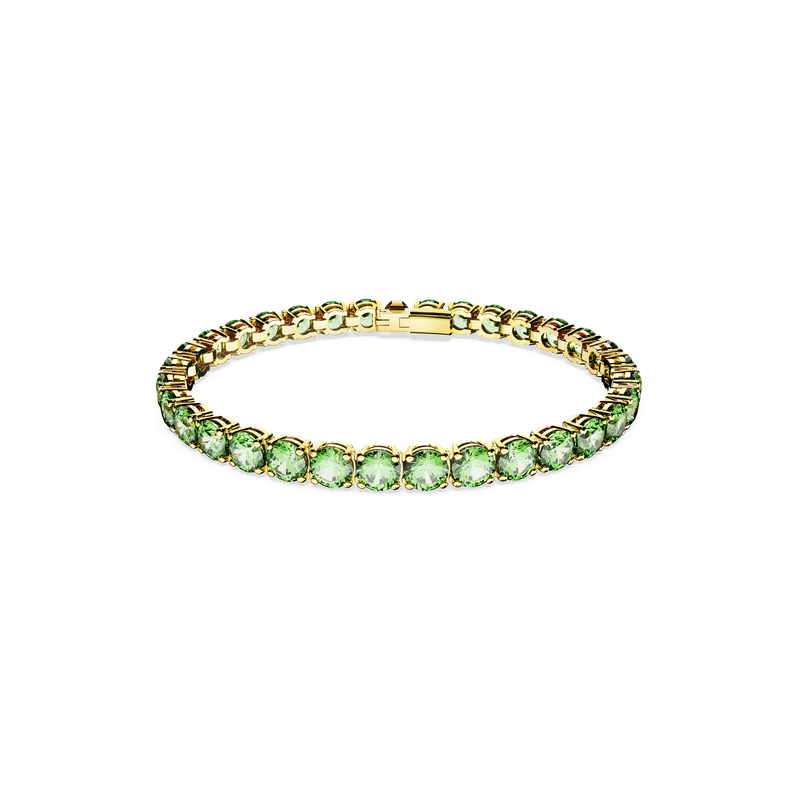 Swarovski Matrix Tennis bracelet, Round cut, Green, Gold-tone