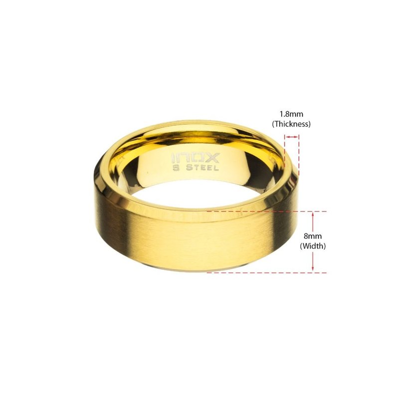 INOX Jewelry 8mm Matte Finish 18Kt Gold IP Steel Beveled Comfort