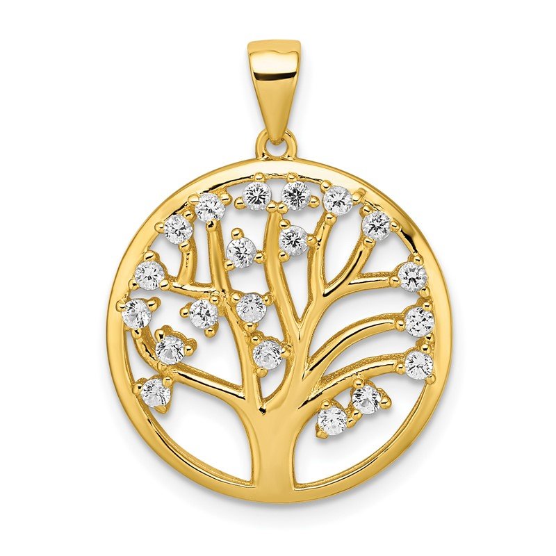 Sterling Silver Gold Plated Created White Sapphire Tree Of Life Pendant Sterling Silver Gold Plated Created White Sapphire Tree Of Life Pendant