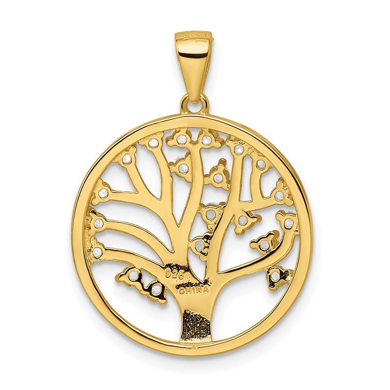 Sterling Silver Gold Plated Created White Sapphire Tree Of Life Pendant Sterling Silver Gold Plated Created White Sapphire Tree Of Life Pendant