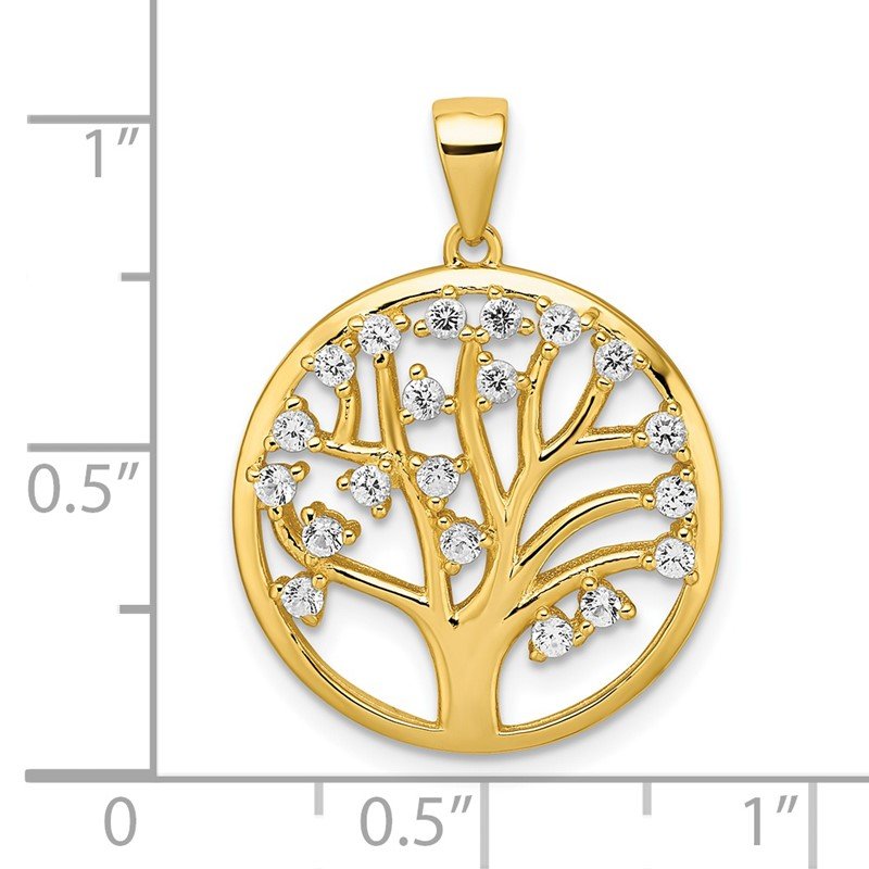 Sterling Silver Gold Plated Created White Sapphire Tree Of Life Pendant Sterling Silver Gold Plated Created White Sapphire Tree Of Life Pendant