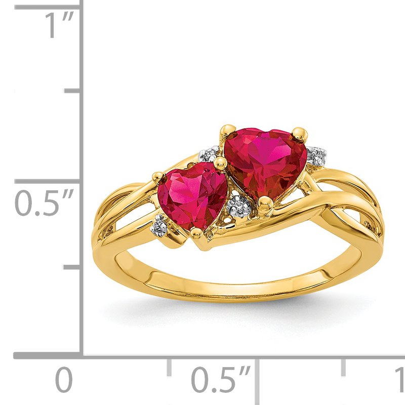 14k Yellow Gold Lab Created Ruby And Diamond Double Heart Ring 14k Yellow Gold Lab Created Ruby And Diamond Double Heart Ring