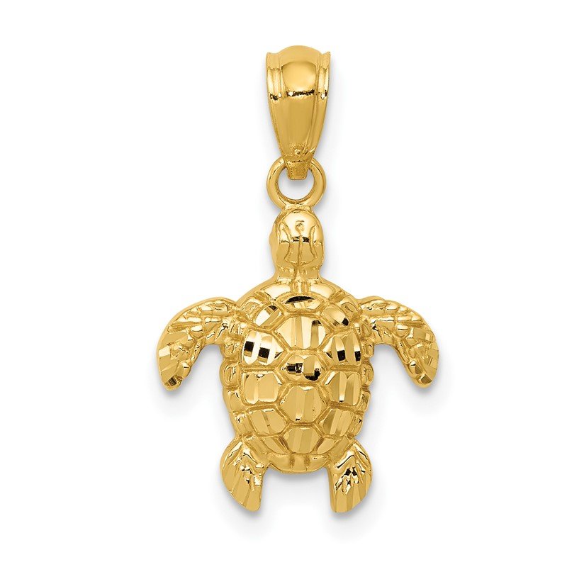 14K Yellow Gold Diam. Cut Polished & Textured Sea Turtle Pendant 14K Yellow Gold Diam. Cut Polished & Textured Sea Turtle Pendant