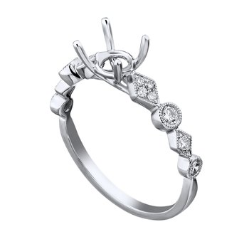 14KW White Gold Diamond Semi-Mount 4 Prong Center Geometric Shape Settings on Band 0.20 Ctw Engagement Ring 925120(A)EU2