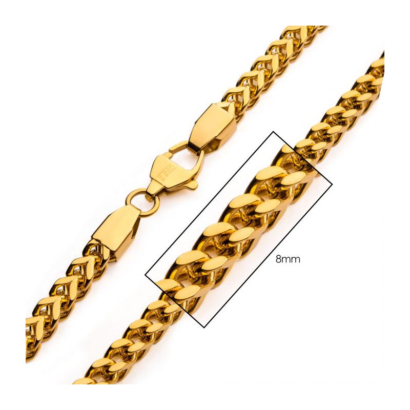 INOX Jewelry 8mm 18Kt Gold IP Franco Chain Necklace NSTC0708G INOX Jewelry 8mm 18Kt Gold IP Franco Chain Necklace NSTC0708G