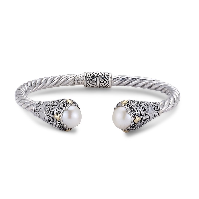 Samuel B STERLING SILVER/18K 5MM TWISTED CABLE BANGLE W/ WHITE