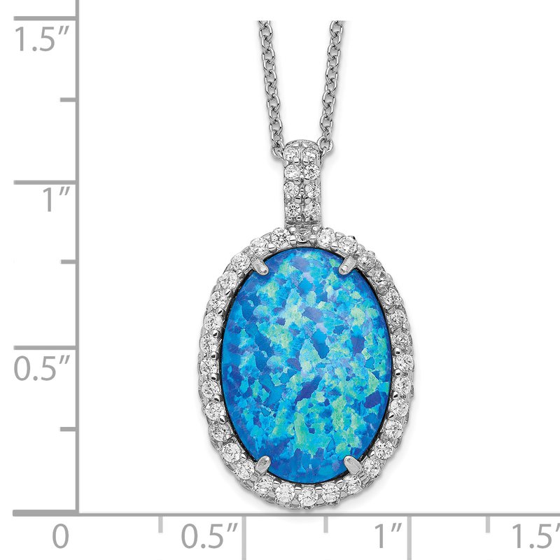 Cheryl M Sterling Silver Cubic Zirconia and Blue Opal Necklace